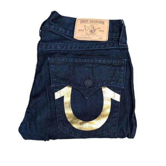 TRUE Religion Jeans Size 34 STRAIGHT Gold Horseshoe - Picture 4 of 10